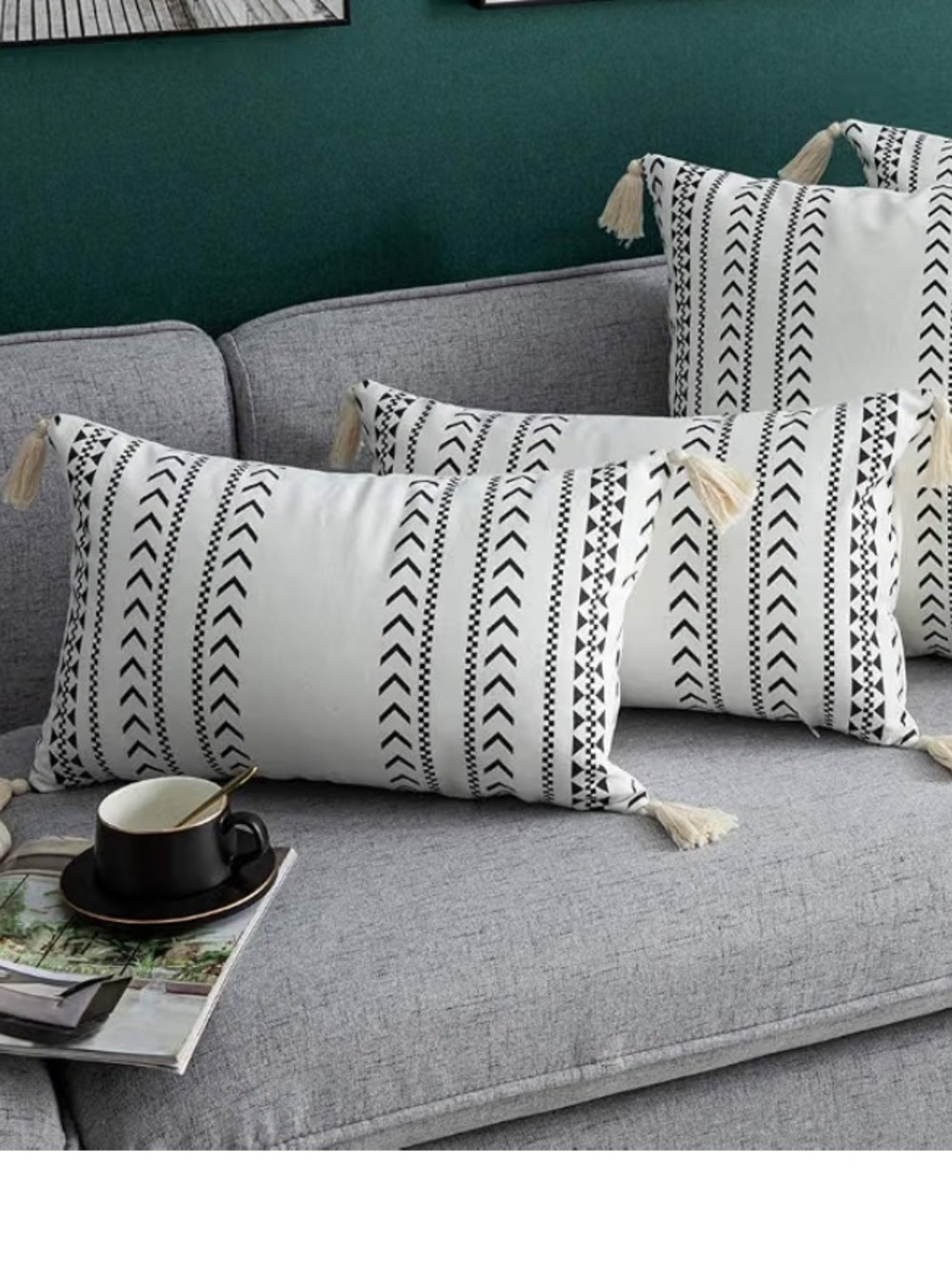 White and Black Patterned Decorative Throw Pillow Covers - Set of 2